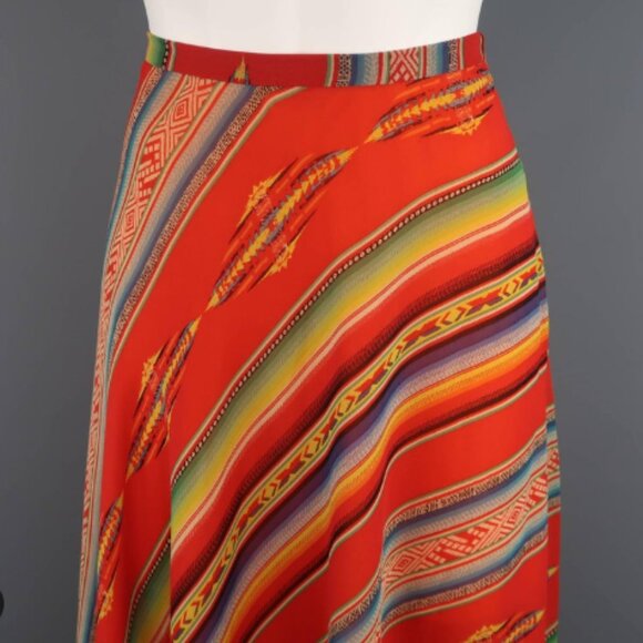 RALPH LAUREN Mexican Serape Blanket Print 100% Silk Maxi Skirt Size 10 - Picture 2 of 6